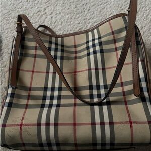 Burberry Tan and Red Check Shoulder Bag